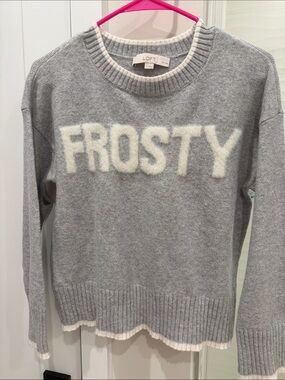 LOFT Gray Crewneck Sweater with Cream 'FROSTY' Graphic